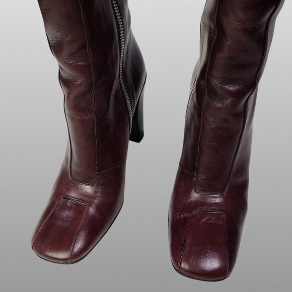Bally CHADRA Italy Knee High Leather Boots Deep Plum 37 EU 6.5 US - Picture 5 of 7